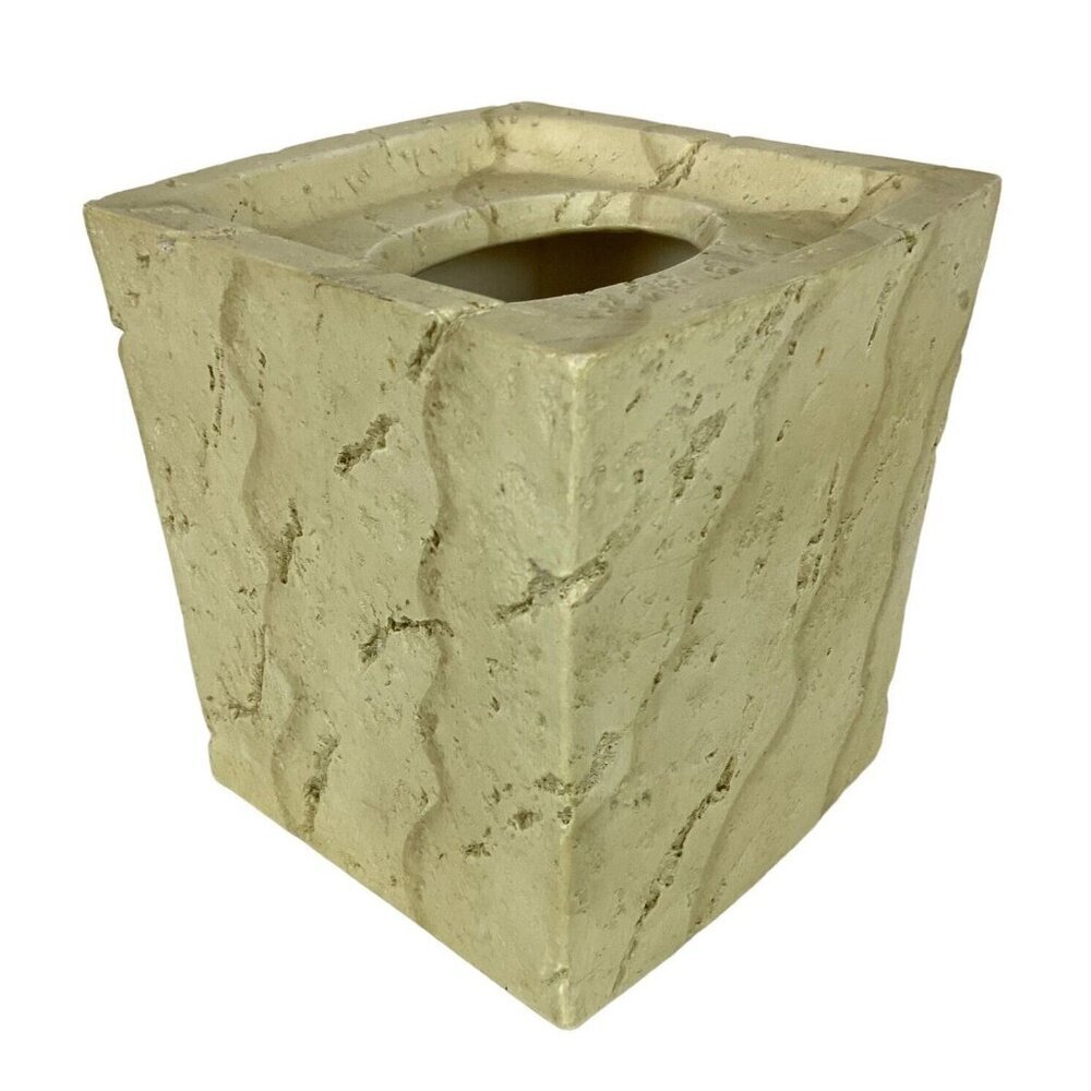 Faux Stone Tissue Box Cover Beige Square Handpainted Rustic Bathroom Decor